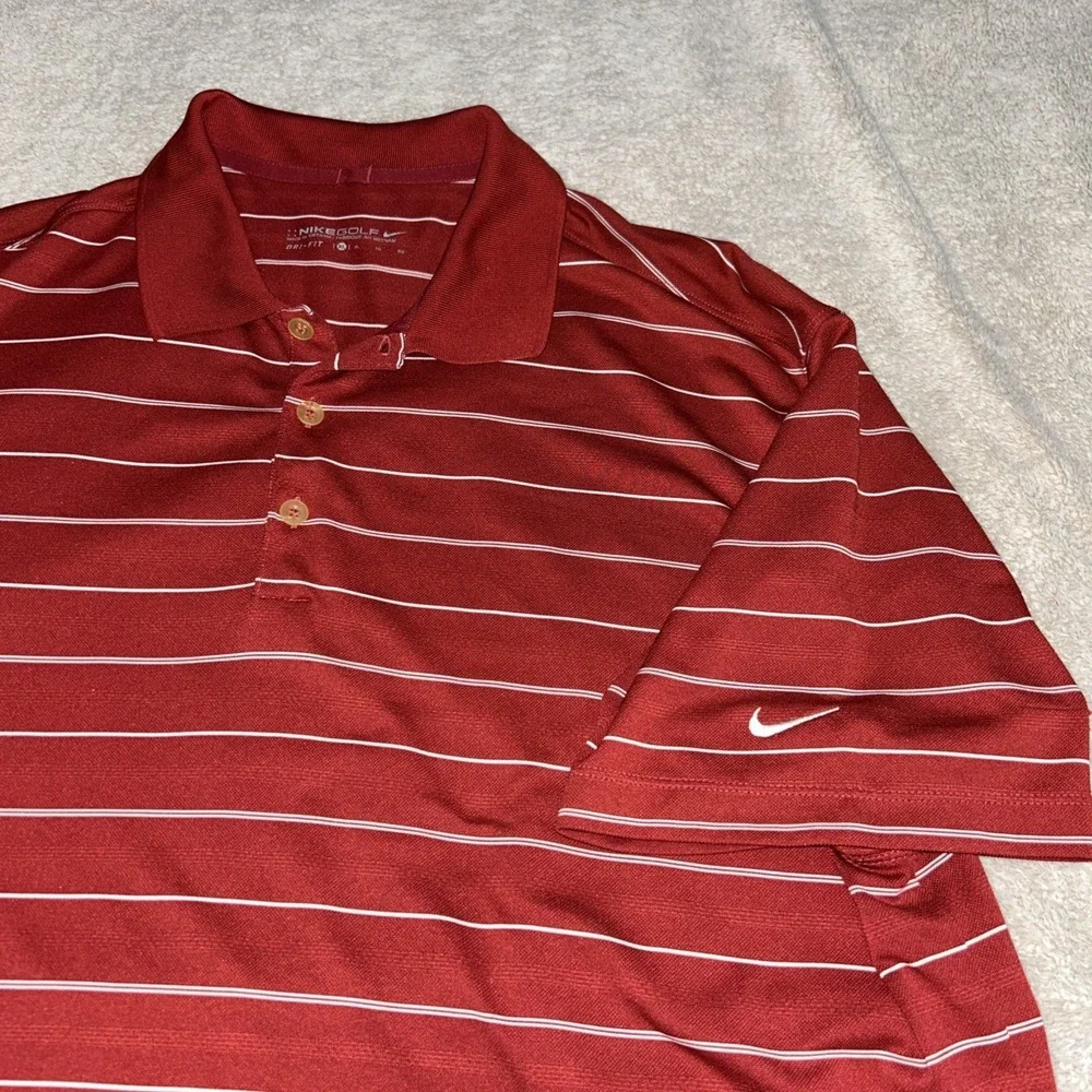 Nike Golf Dri-Fit Vented Polo Shirt Short Sleeve‎ Mens X Large Striped Red